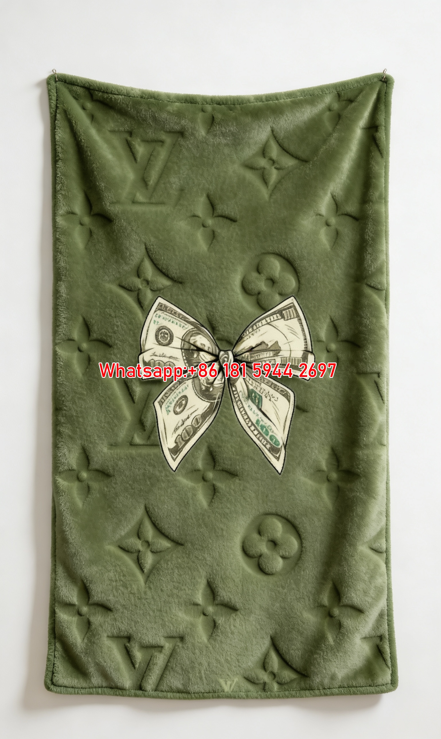 Green LV Dollar Bow Blanket Money Bow LV Throw 173